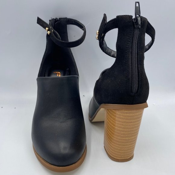 A FSJ Pointy Toe Ankle Strap Chunky Cutout Heel Pump - Picture 5 of 9